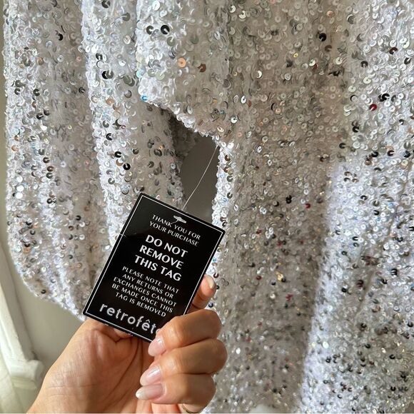 Retrofete Aubrielle Sequin Chiffon Mini Dress - White Silver - Picture 8 of 8